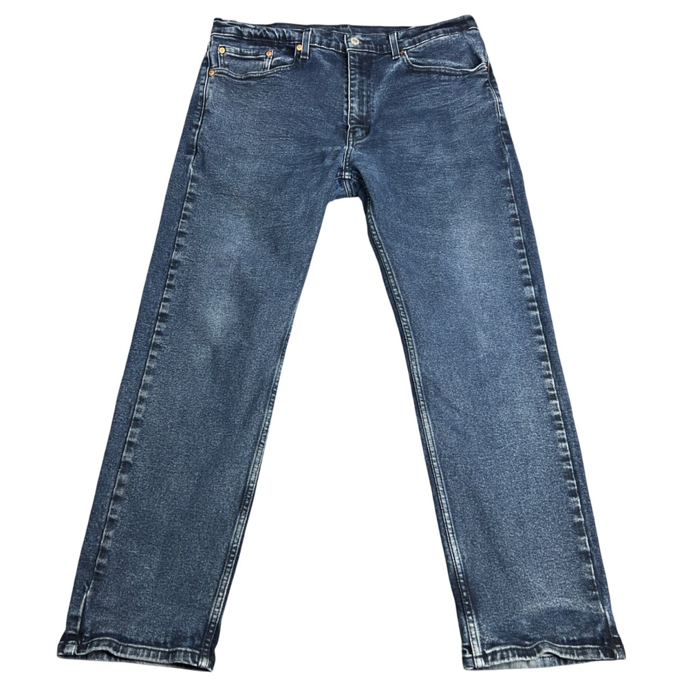 Levis 505 Regular Fit Straight Leg Jeans Mens 36x30 Dark Wash Blue Stretch Denim
